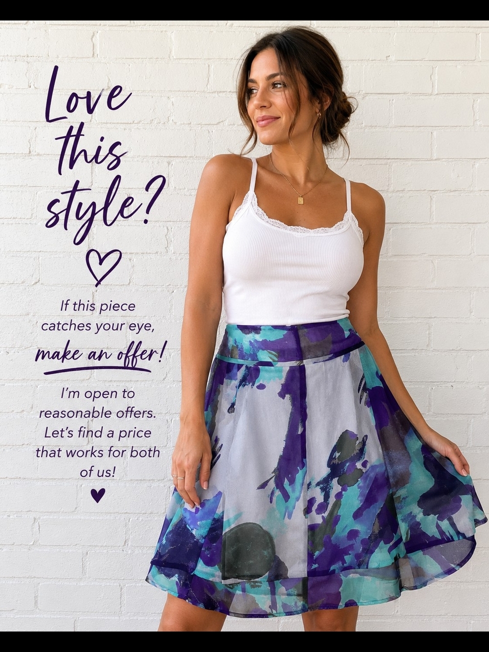 Jonathan Martin Abstract Watercolor A-Line Skirt Purple Blue Size 14